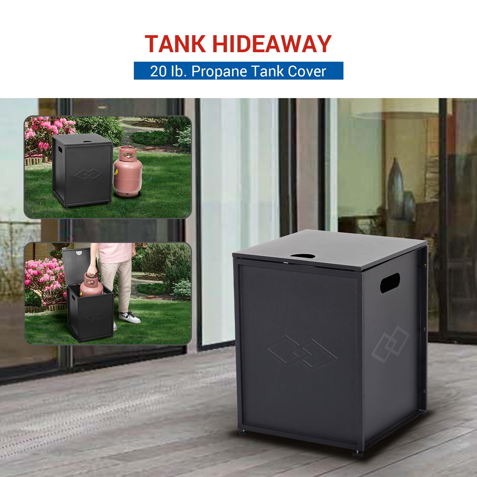 16'' Propane Tank Cover Hideaway Side Table 20 lbs Propane Gas Holder for Gas Fire Pit, Grill, Griddle & Stoves, Black