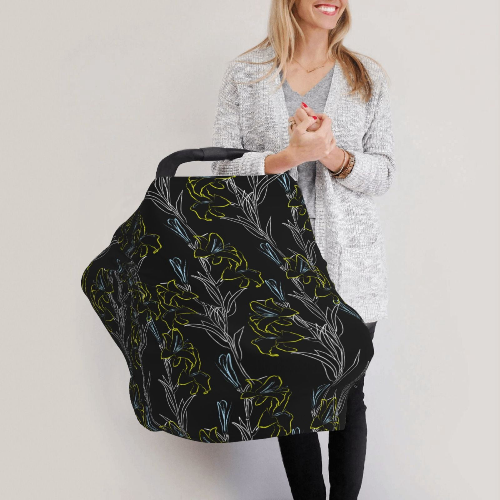 Fotbe Lilies Flowers Pattern Car Seat Covers for Babies, Nursing Breastfeeding Cover Infant Carseat Canopy, Soft Stretchy Carrier Cover