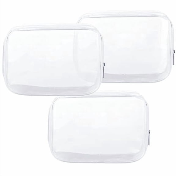 Clear Plastic Zippered Toiletry Carry Pouch TSA Approved Toiletry Bag Portable Cosmetic Makeup Bag for Vacation,Bathroom and Organizing (White 3Pcs,Small)