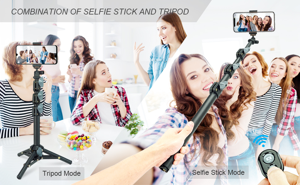 LINCO Adjustable Selfie Stick Tripod 40”  Rotatable Selfie Stick with Bluetooth Wireless Remote Shutter for iPhone Samsung-Black