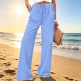 thumbnail image 2 of Women's 2026 Summer Lightweight Cotton Linen Wide Leg Trousers Elegant Casual Pants with Pockets by Yigetop Sky Blue M, 2 of 7