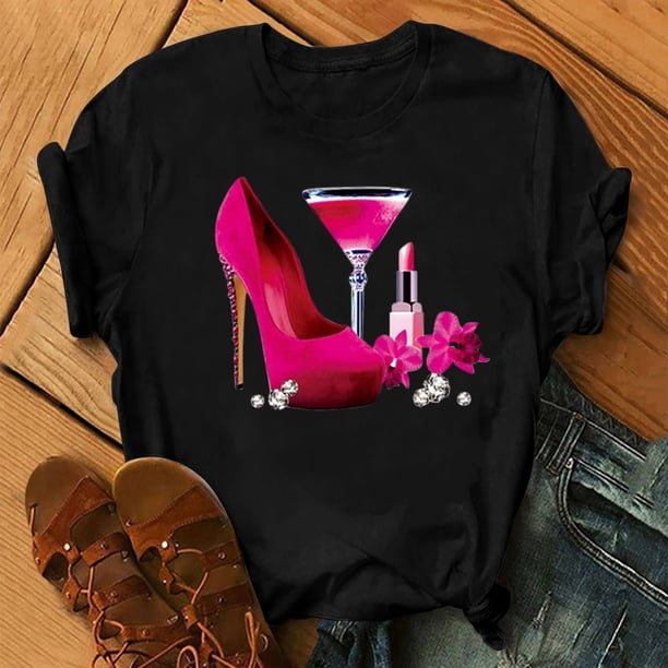 ICHUANYI Clearance Women's Fashion Floral Graphic Print Short Sleeve T-Shirt Casual Blouse(Black, L) ICHUANYI WER2023081505998