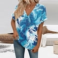 thumbnail image 5 of ASDFVBKG Womens Blouses Spring Tops Soft Short Sleeve V-Neck Tee Tops Dressy Solid Vacation Loose Fit Outfits Clothes Blue 2XL, 5 of 6