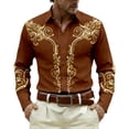 thumbnail image 4 of Tisuna Men'S Long Sleeve Shirts Floral Print Lapel Collar Button Down Tops Lightweight Retro Mens Western Style Playwear Clothes Brown Size Xl, 4 of 4