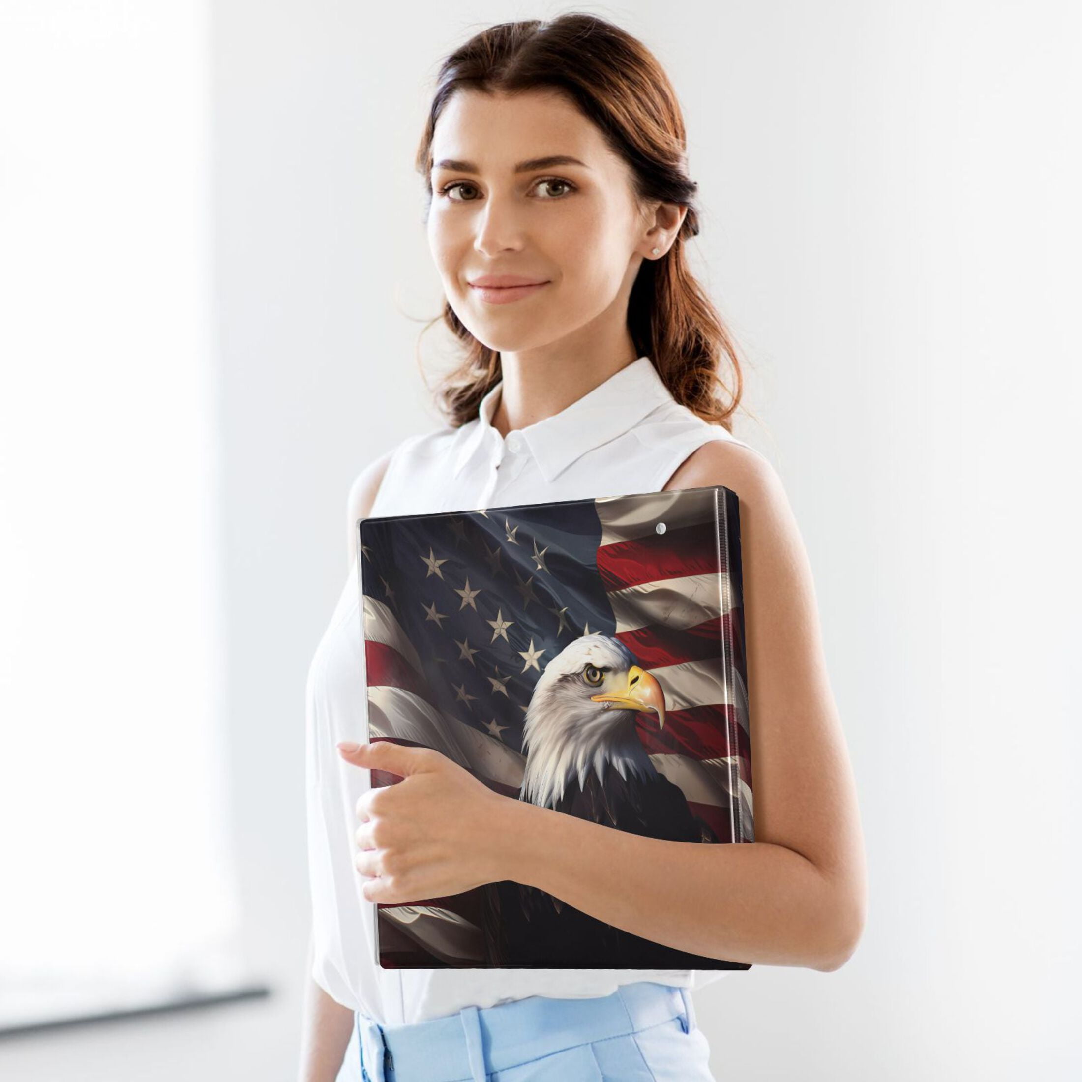 joogoo Eagle and Flag Hardcover 3 Ring Binder 1.5" Round Rings Interior Pockets Binders Organizer 2 Pack