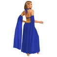 thumbnail image 2 of iixpin Womens Belly Dance Sets Shiny Sequins Hem Crop Top with Side Slit Chiffon Skirt and Arm Sleeves Blue M, 2 of 7