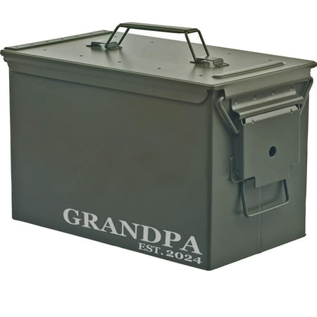 Steel Ammo Can Storage Box Ammunition Case New Grandfather Grandpa Est 2024 (50cal Green)