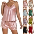 thumbnail image 2 of VISALY Pajama Short Sets Women, Women's Thin Shorts Suspender Lace Simulated Silk Pajama Set Women's Satin Ruffled Pajamas Sets, Satin Pajama Set Womens Sleepwear Set Summer Pajamas, #C Black,XL, 2 of 10