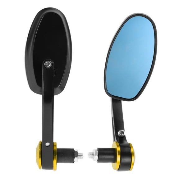 Unique Bargains 1 Set M8 Universal Motorcycle Rear View Mirrors Bar End Side Mirrors Mount Adjustable Aluminum Black Gold Tone Oval Shape