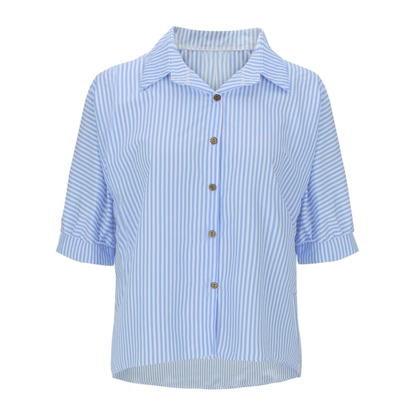 Camiseta de Manga Corta de Cuello en V de la Moda de Verano de las Mujeres Suelta, Blusa de Rayas Casual para la Primavera Y el Verano