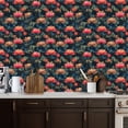thumbnail image 2 of Peel and Stick Wallpaper Vintage Floral Orange Pink Flowers Dark Blue Wall Mural 17.7in x 9.8ft Self Adhesive Removable Wall Paper Renter Friendly Wallpaper for Nursery Bedroom Cabinets, 2 of 8