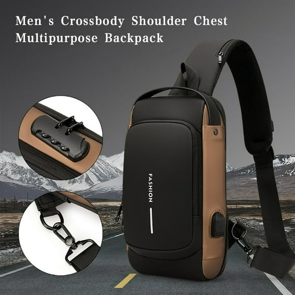Men Chest Bag PU Leather Handbags Anti Theft USB Charging Port Waterproof Office