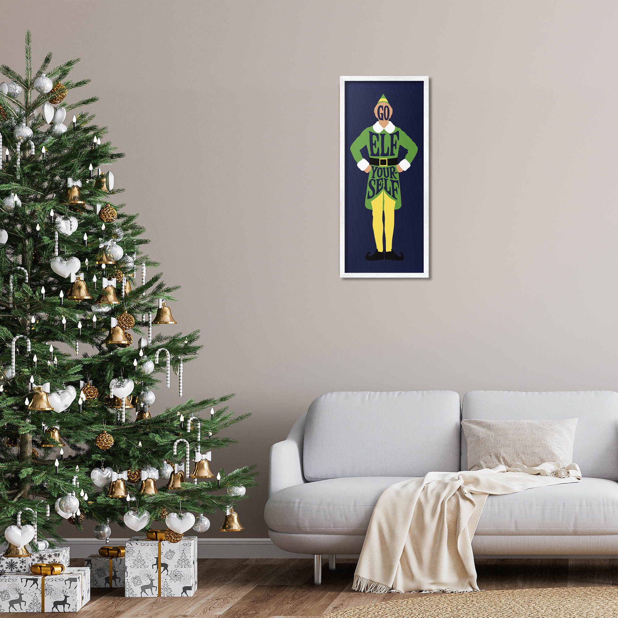 Stupell Industries Sassy Go Elf Yourself Holiday Painting White Framed Art Prints Wall Art, 13 x 30