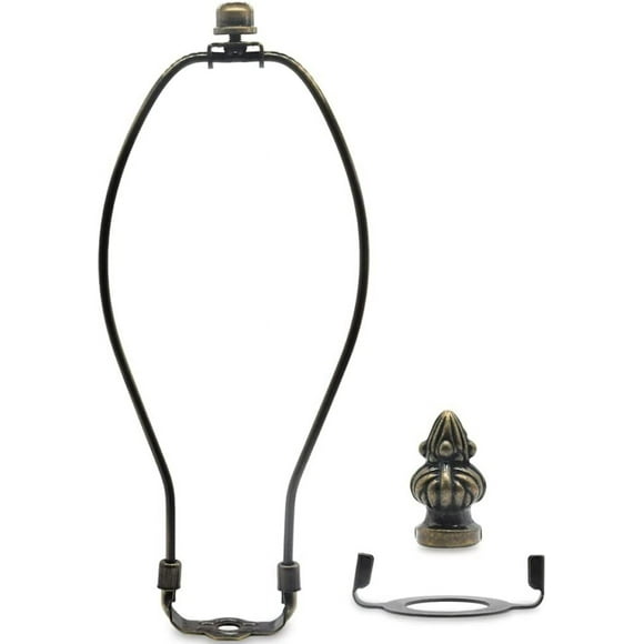shiyou-Lamp Shade Harp Holder,10 Inch Bronze Lamp Harp Kit,Fit Both Standard Lamp Rod and E26 Light Base UNO Fitter Adapter,2 Shade Attaching Finial Top Included,Antique Brass Horn Frame Lampshade Br