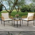 thumbnail image 5 of Studyset 3 Piece Wicker Patio Bistro Sets Outdoor Conversation Sets with Glass Top Side Table and 2 Modern Rattan Chairs,Patio Furniture Set,Space Saving for Apartment,Backyard,Porch,Balcony,Lawn, 5 of 6
