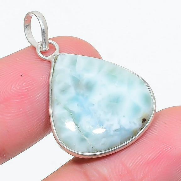 Caribbean Larimar Gemstone 925 Sterling Silver Jewelry Pendant 1.38"