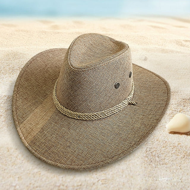 Straw Sun Hat Mens Cowboy Style Garden Hat UPF 50+ Wide Brim Western