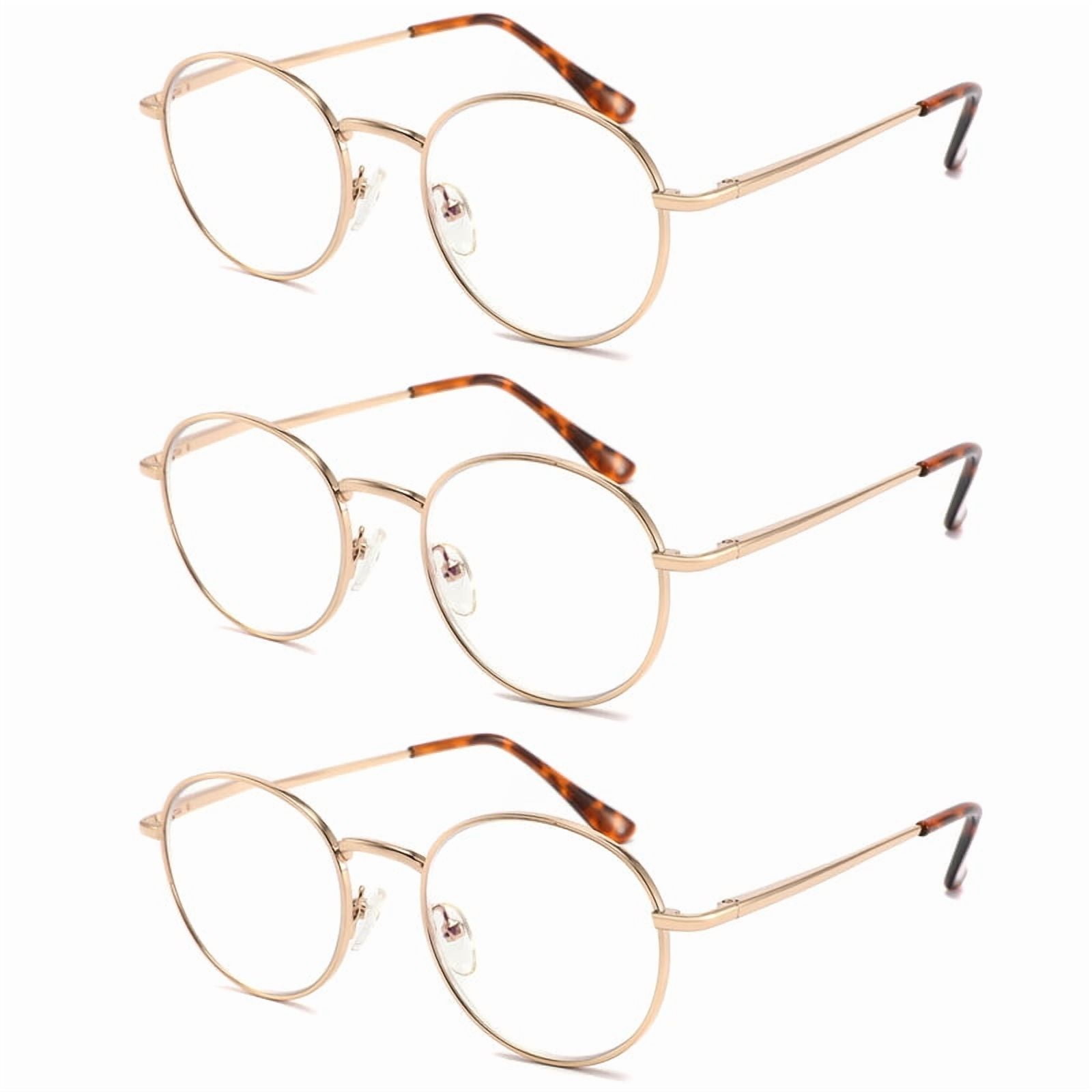 3 Pack Reading Glasses for Men Women,Blue Light Blocking Glasses, Spring Hinge,Metal,Round,Anti Eyestrain,Gold, +1.50