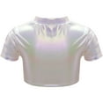 thumbnail image 2 of YONGHS Kids Girls Shiny Metallic Short Sleeve T-shirt Crop Tops Jazz Hip Hop Dance Team Uniform White 9-10, 2 of 7