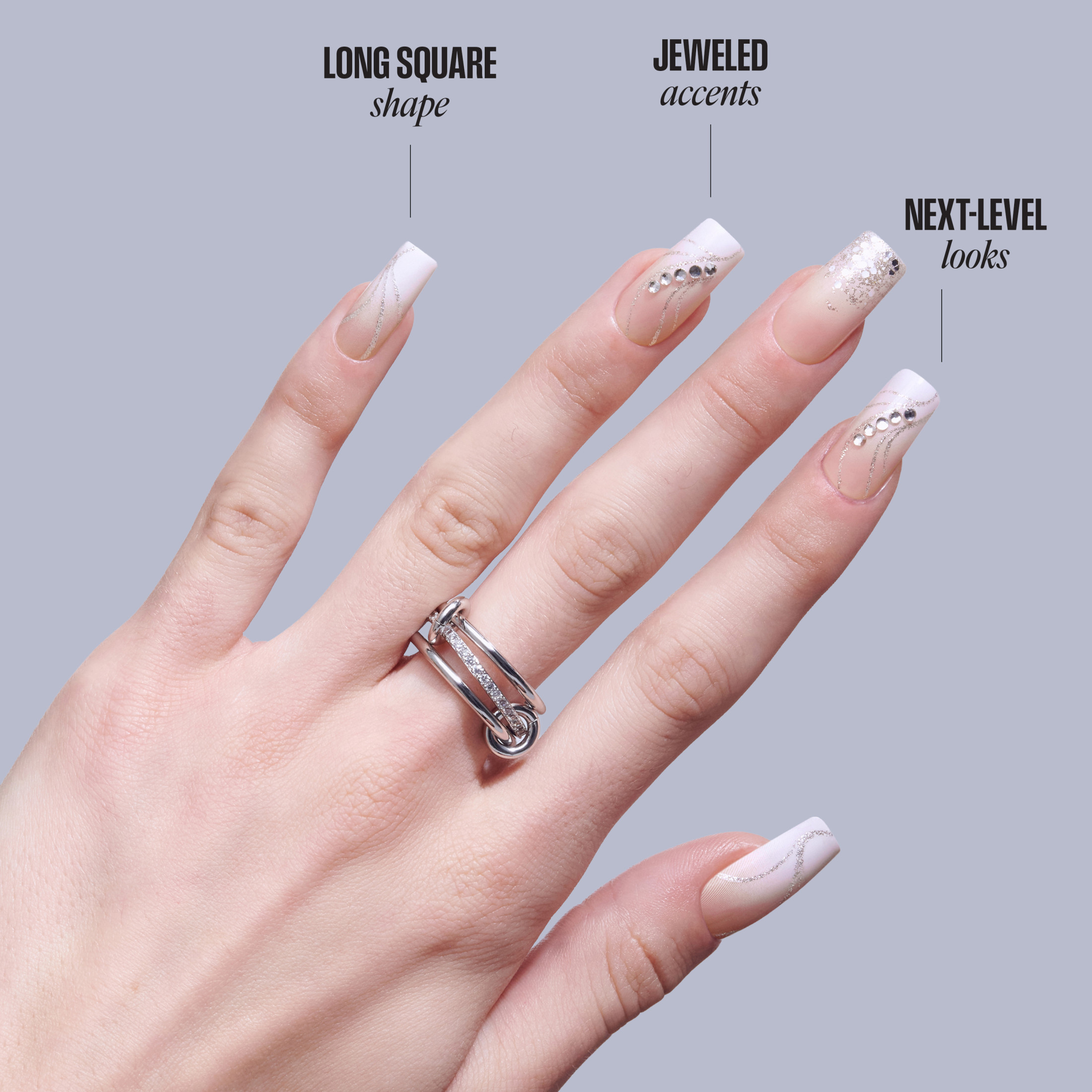 Kiss Glam 3D & Jeweled Long Square Press-On Nails photo 3