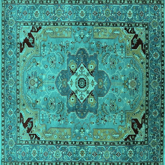 Ahgly Company Indoor Square Oriental Turquoise Blue Industrial Area Rugs, 4' Square