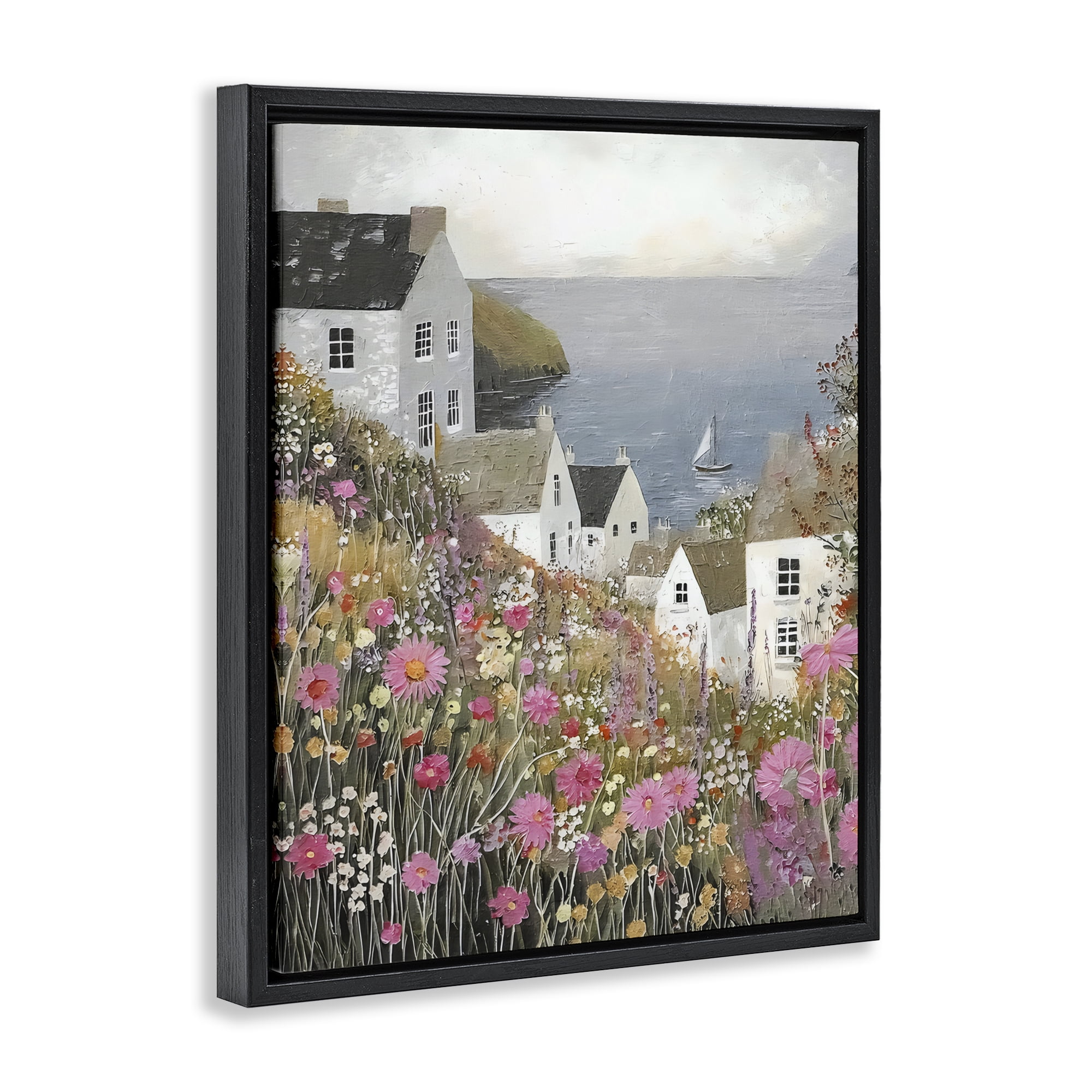 Stupell Industries Picturesque Village over Sea Black Framed Floater Canvas Wall Art, design by Riley B