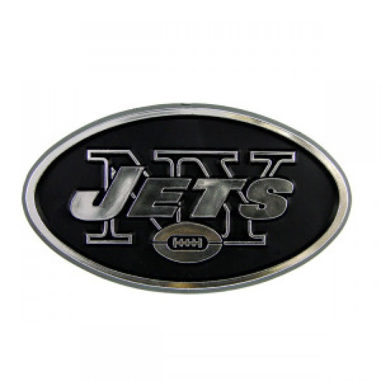 Emblème Auto New York Jets – Chrome Argent, 9 Cm, Plastique Moulé Surélevé, Rico Industries