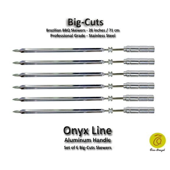 Big Cuts - Set of 6 Brazilian Skewers for BBQ 28" - Aluminum Handle