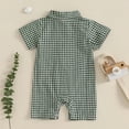 thumbnail image 4 of YABCSAZ Baby Girls Rompers Short Sleeve Button Down Onesie Bodysuits Spring Casual Bodysuit Soft Comfy Elastic Waist Jumpsuits Plaid Romper for Infant Baby Outfits Size 3 Month, 4 of 4