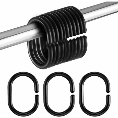Ganchos de cortina de ducha de plástico Anillos negros en forma de C para barra de ventana de ducha de sala de pan 24 piezas, negro Vhermosa BST3087490