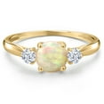 thumbnail image 3 of Gem Stone King 10K Yellow Gold White Ethiopian Opal and White Zirconia 3-Stone Ring for Women | 0.78 Cttw | Round Cabochon 6MM | Gemstone October Birthstone | Size 7, 3 of 6