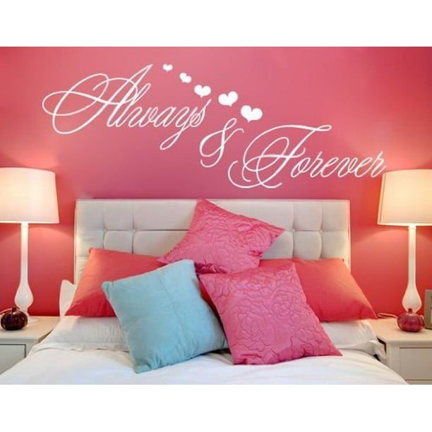 Always and Forever Quote with Hearts Wall Decal Wall Sticker, Vinyl