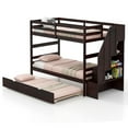 thumbnail image 1 of Gymax Twin over Twin Wooden Bunk Bed w/ Trundle Storage Stairs Convertible Espresso, 1 of 10