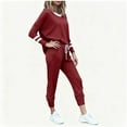 thumbnail image 5 of Comfy Sets for Women Clothing Women's Fashionable Loose Color Blocking Long Sleeved Round Neck Casual Set Baggy Drawstring Pants Fall Oversized Warm Comfortable Sport Sweatshirt Sets, 5 of 8