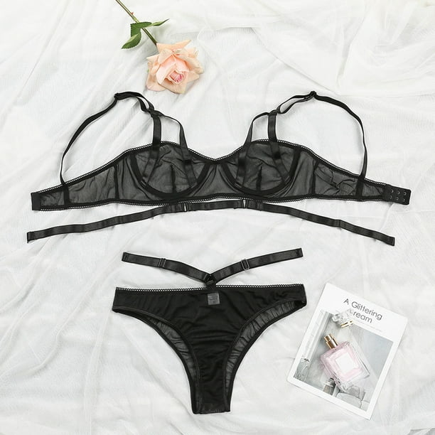 Fesfesfes Women Lingerie Sets See-Through Underwear Lace Stitching Sling Bra  Split Sexy Lingerie Set On Sale 