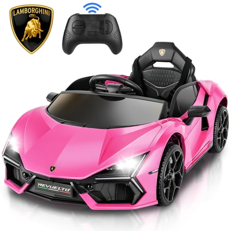 VIBESPARK 12V Licensed Lamborghini Ride on Toys with Remote Control, Ride on Cars, Electric Car for Kids w/ Bluetooth, Music, MP3 Player, Radio, Scissor Doors, 3-Point Seat Belt, 3 Speeds, Pink
