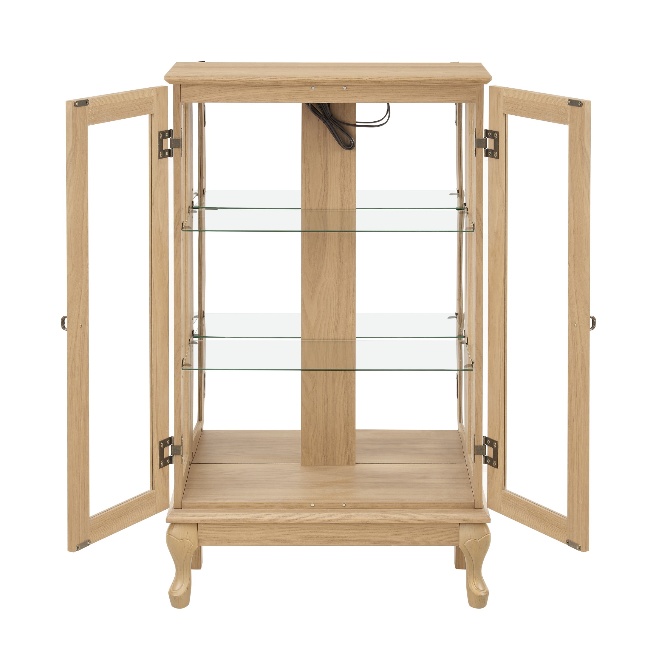 Noble House Elshore Lighted Curio Cabinet, 2-Door Glass Display with Mirrored Back, Adjustable Shelves, Light Oak