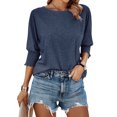 thumbnail image 3 of ZXSXSY Womens Crew Neck 3/4 Sleeve Smocked Cuff Blouses Loose Fit Shirts Casual Solid Basic Tees Tops, 3 of 7
