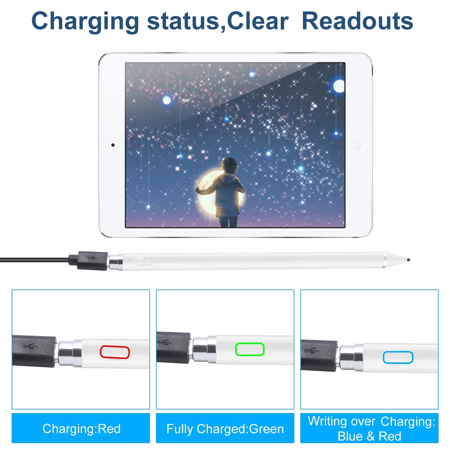 Stylus Pen for iPad, WeluvFit Digital Stylish Pen Pencil Rechargeable, Compatible with All Touch Screens, White