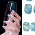 thumbnail image 2 of Uñas Postizas Sun&Beam Hechas a Mano Cortas Squoval Azules con Diseño de Dibujos Animados, 2 of 6