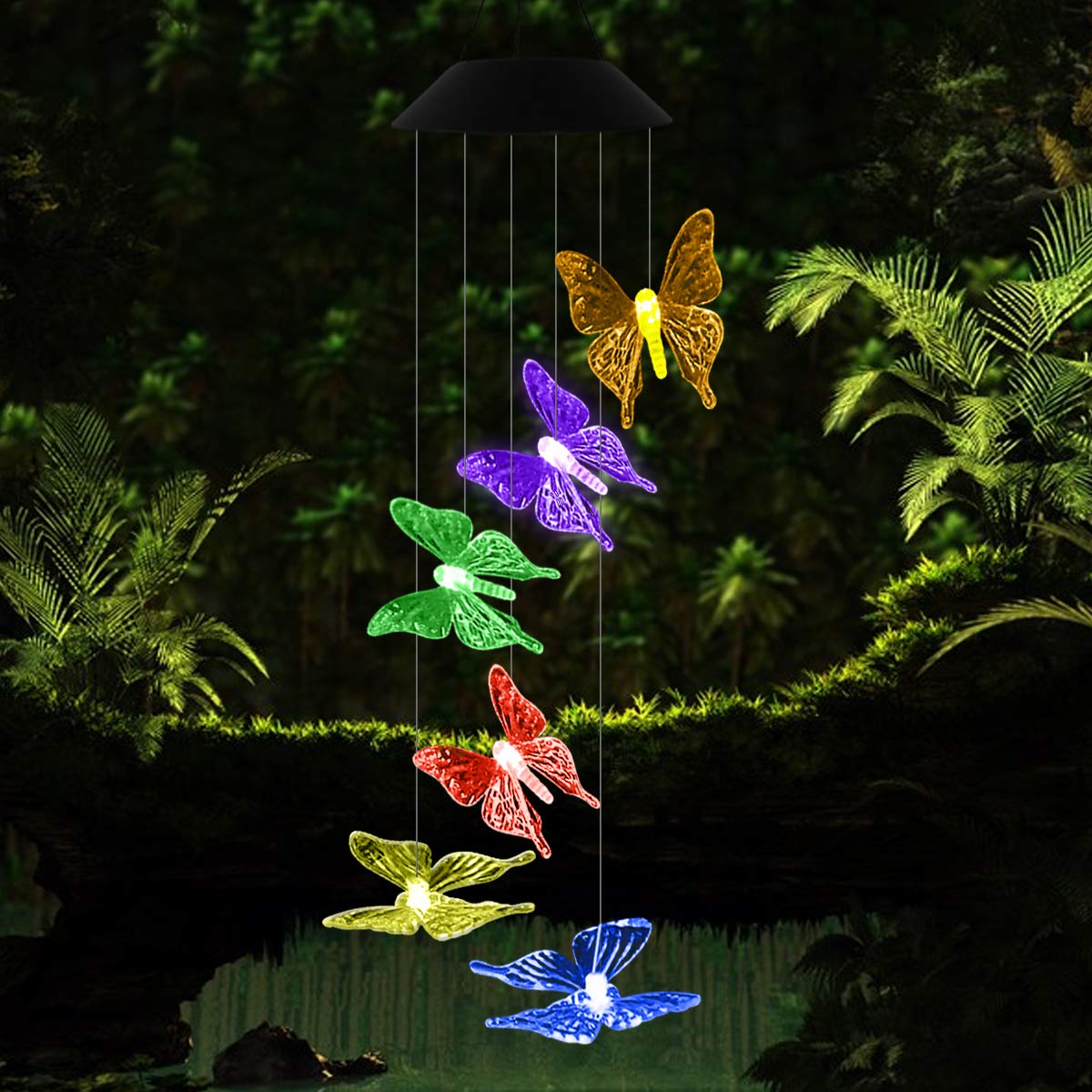 Solar Wind Chimes Outdoor, Waterproof Solar Butterfly Wind Chimes Color Changing LED Solar Powered Mobile Wind Chime, Hanging Decorative Romantic Patio Lights for Yard Garden Home Party - image 3 of 8