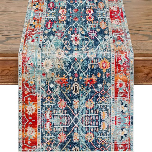 Camino de mesa estilo bohemio naranja, decoración rústica de otoño para mesa de comedor de cocina, decoración para fiesta en el hogar, 13 x 72 pulgadas