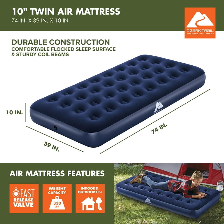 Ozark Trail Twin Air Mattress, 10 inch inflatable air bed, outdoor