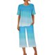 thumbnail image 4 of Pijamas de Verano para Mujeres, Suelto Impreso Manga Corta Superior Y Pantalones Recortados, Cuello Redondo Casual, 4 of 6