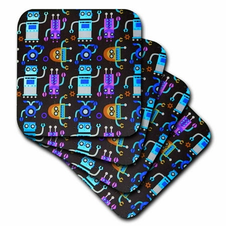 

Blue Orange Purple Robots On Black set of 4 Coasters - Soft cst-35286-1