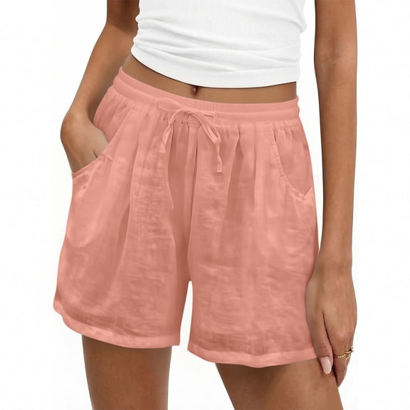 KIHOUT Women's Cotton Linen Casual Shorts - 60% Cotton 40% Linen, Elastic Drawstring Waist, Side Pockets, Loose Fit for Summer & Daily Wear