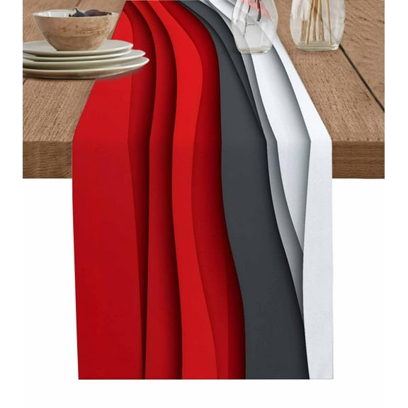 Ldtrchee Red Grey Ombre Table Runner 72 Inches, Abstract Moire Art Geometric Modern Bed Runner Dresser Scarves Tabletop for Indoor Outdoor Parties/Ceremony/Banquet, 18" x 72"
