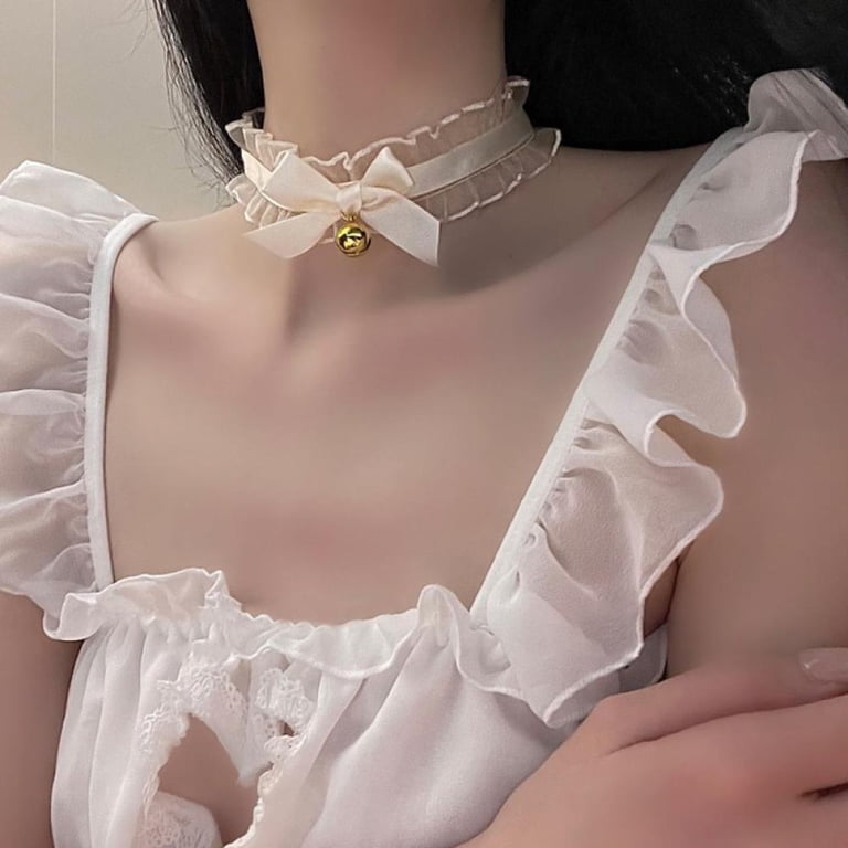 3pcs Adjustable Lace Choker Necklace With Bell - Cute Gothic Collar For Women, Cosplay, Party Jewelry