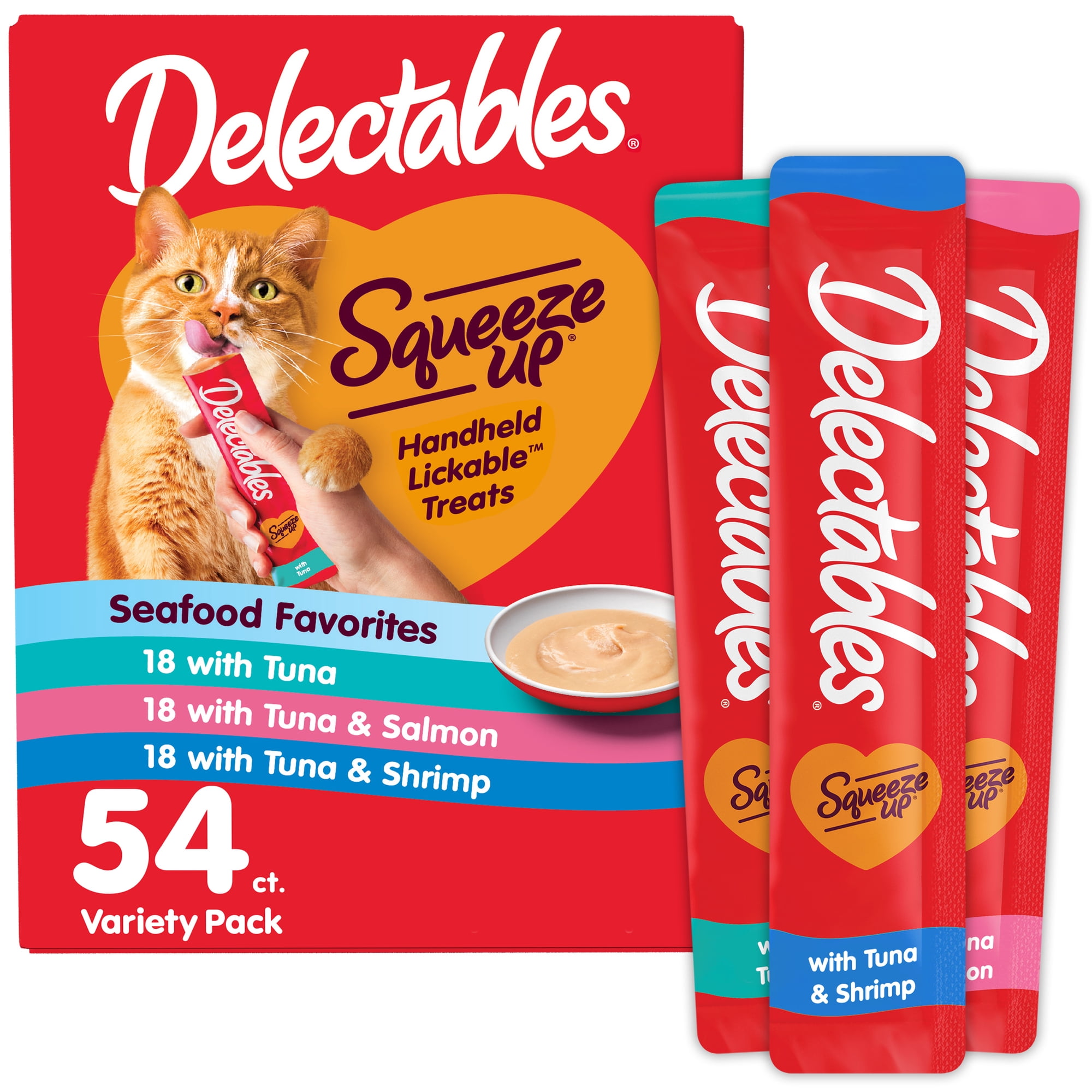 Hartz Delectables Squeeze Up Seafood Variety Pack Lickable Cat Treat, 0.5 oz tube, 54 Count