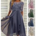 thumbnail image 1 of Robe en Dentelle Appliquée Midi Manches Courtes Robes de Soirée Décontractées Robe Assortie pour Mariage, 1 of 5